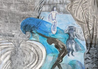 A Wave, 57 x 56.5 cm, graphite, charcoal, goache, collage, 2025