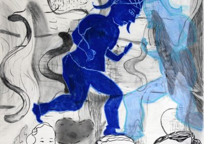 'Blue Runner', charcoal, gouache on paper, 76 x 56 cm, 2011