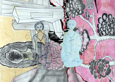 'Flock City', charcoal, graphite, pastel, collage on paper, 56 x 56 cm, 2011