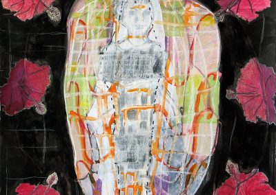 'Hibiscus', mixed media on paper, 38 x 38 cm, 2009