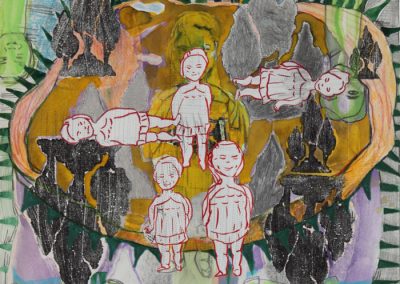 'Kikiki', charcoal, colour pencil,k print, collage, ink on paper, 2011