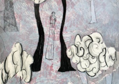 'Little Girl', charcoal, graphite, spray paint, stencil on paper, 76 x 56 cm, 2007