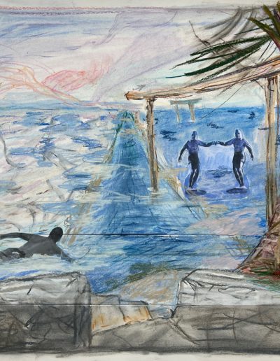 'Sunrise Surfer', collage, 2025