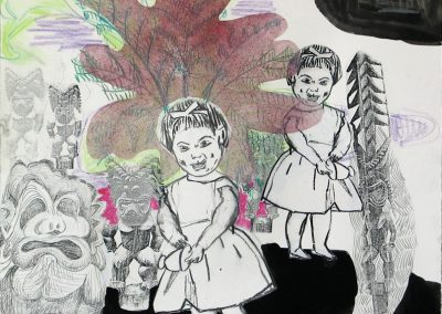 'Tikiki', mixed media on paper, 38 x 38 cm, 2009
